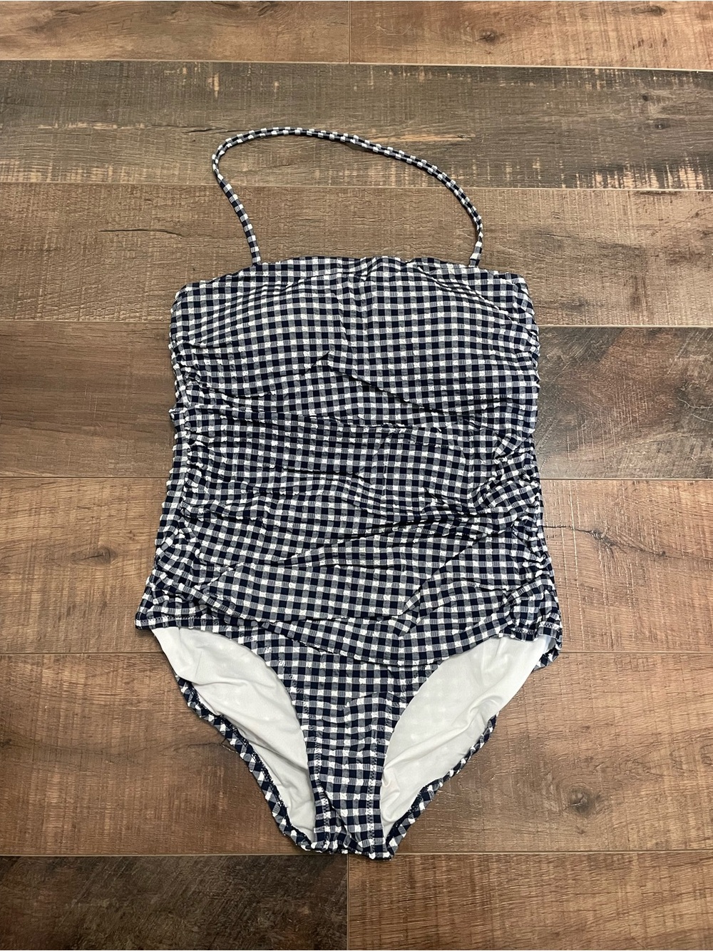 J. Crew Navy and White Gingham Krinkle Women’s One-Piece Swimsuit 12